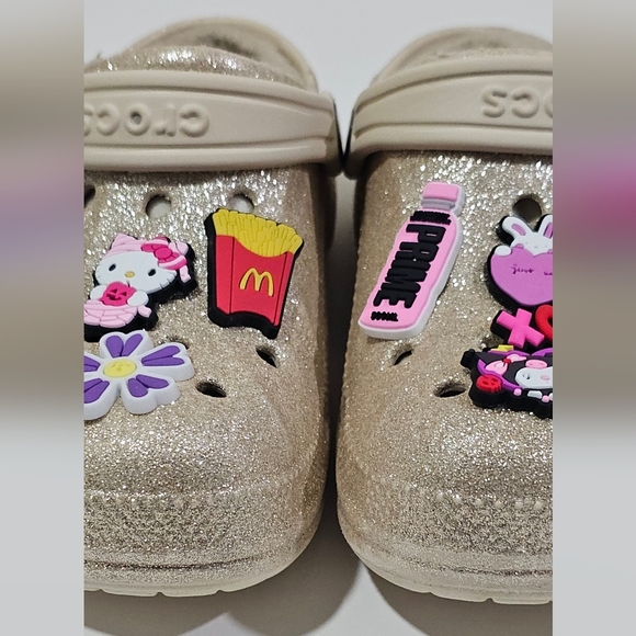 Crocs Kids Baya Lined Clog Gold Glitter Girl Size J 2 Hello Kitty Roblox Pink - Picture 7 of 11